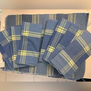 Placemats and napkin set of 8 Blue and Yellow Plaid beautiful used condition